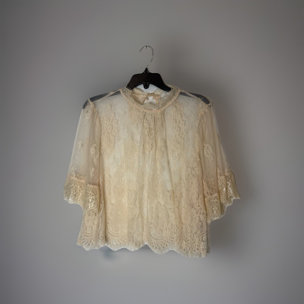 Sheer Lace Cardigan Cream Overlay Coquette Romantic Fairy Gothic Whimsy Large
